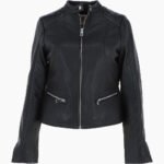 Women's Leather Biker Jacket Black Ontario