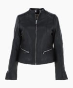 Women's Leather Biker Jacket Black Ontario