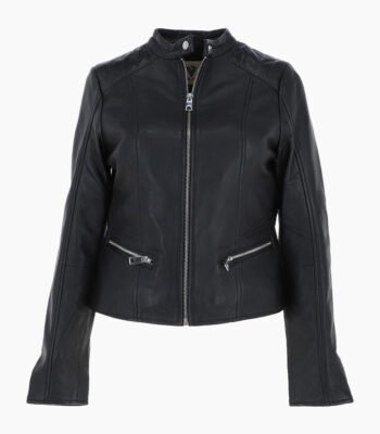Women's Leather Biker Jacket Black Ontario