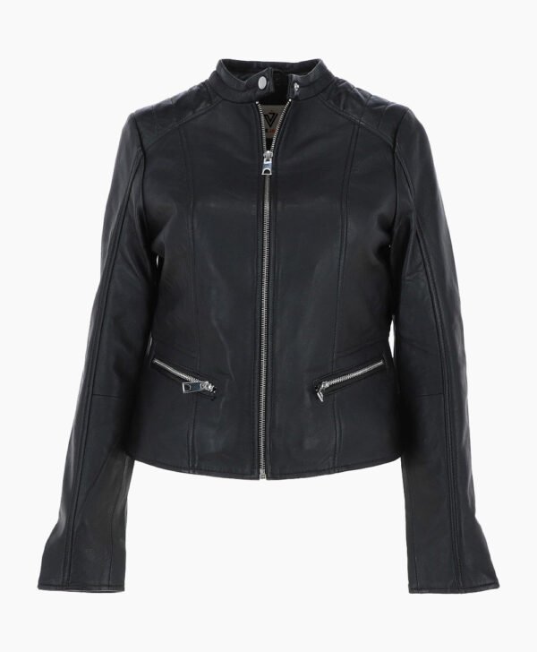 Women's Leather Biker Jacket Black Ontario