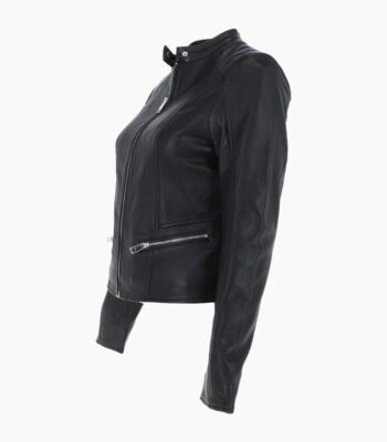 Women's Leather Biker Jacket Black Ontario