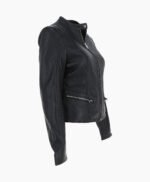 Women's Leather Biker Jacket Black Ontario