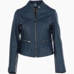 Women's Leather Biker Jacket Navy Ontario