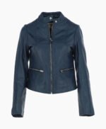 Women's Leather Biker Jacket Navy Ontario