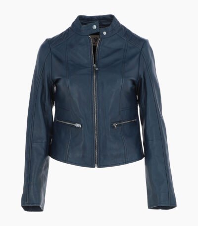 Women's Leather Biker Jacket Navy Ontario
