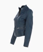 Women's Leather Biker Jacket Navy Ontario
