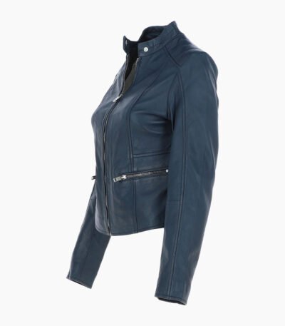 Women's Leather Biker Jacket Navy Ontario
