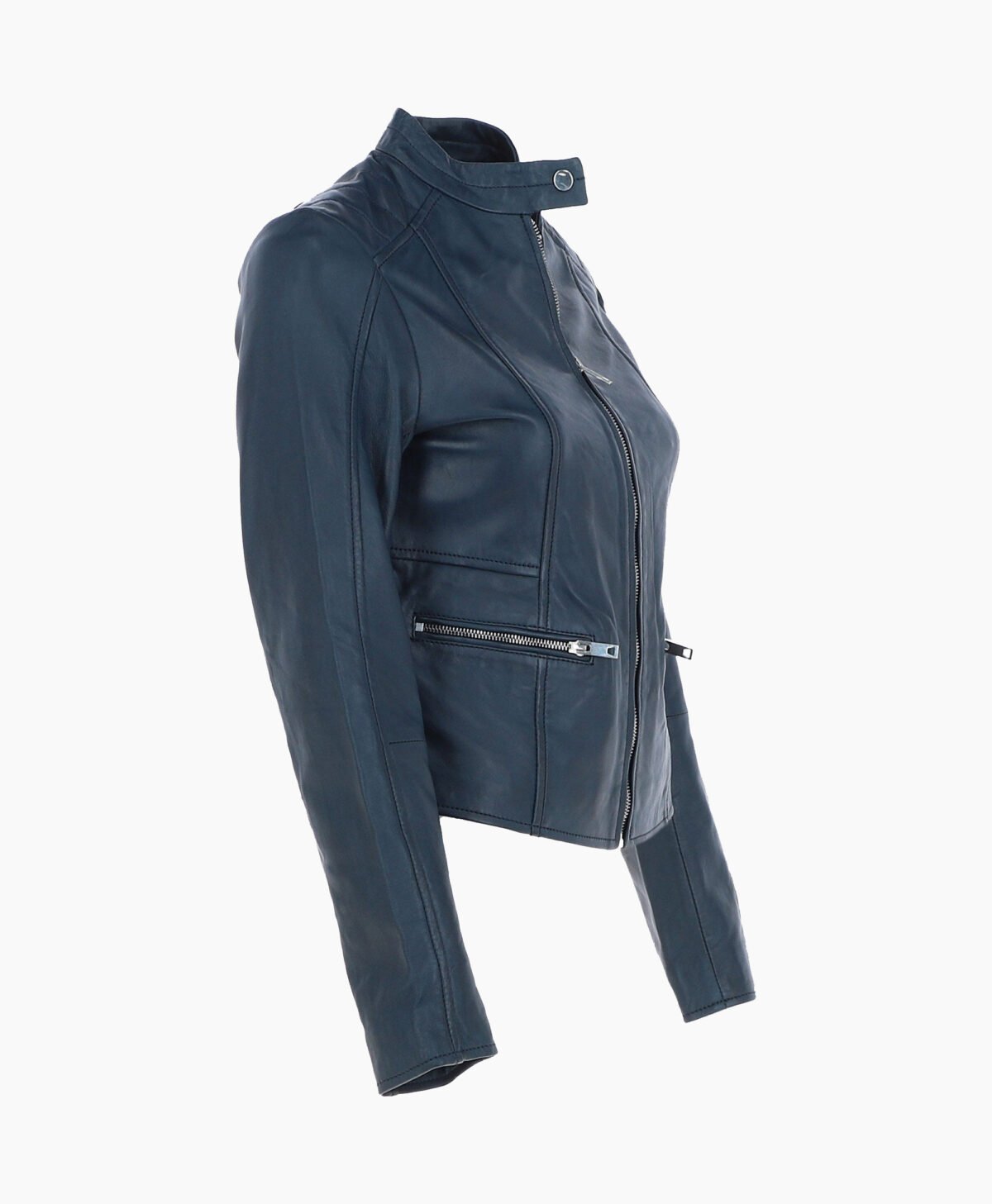 Women's Leather Biker Jacket Navy Ontario
