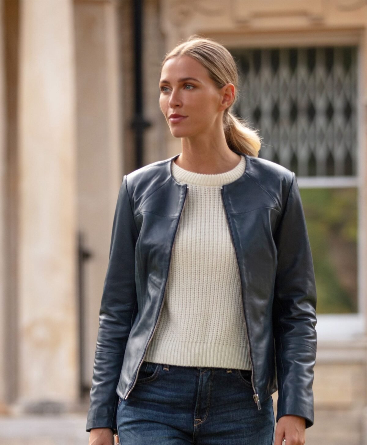 Leather Fashion Jacket Navy Elizabeth