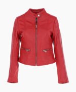Women's Leather Biker Jacket Red Ontario