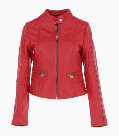 Women's Leather Biker Jacket Red Ontario