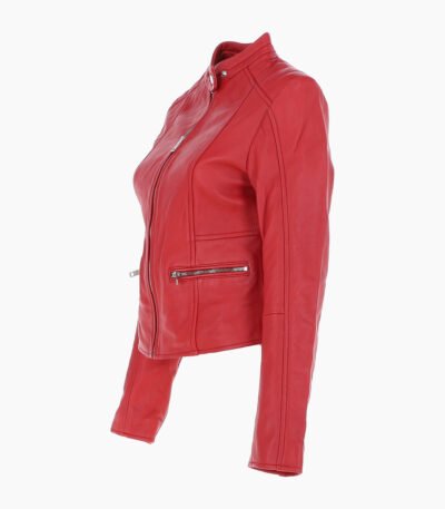 Women's Leather Biker Jacket Red Ontario
