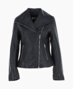 Women's Leather Jacket Fashion Collar Black Shelby
