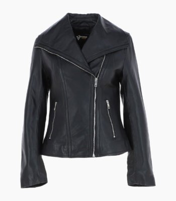 Women's Leather Jacket Fashion Collar Black Shelby