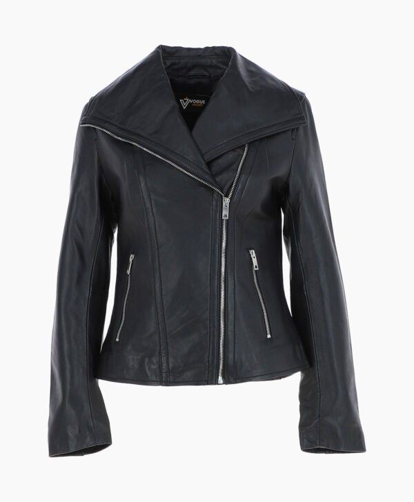 Women's Leather Jacket Fashion Collar Black Shelby