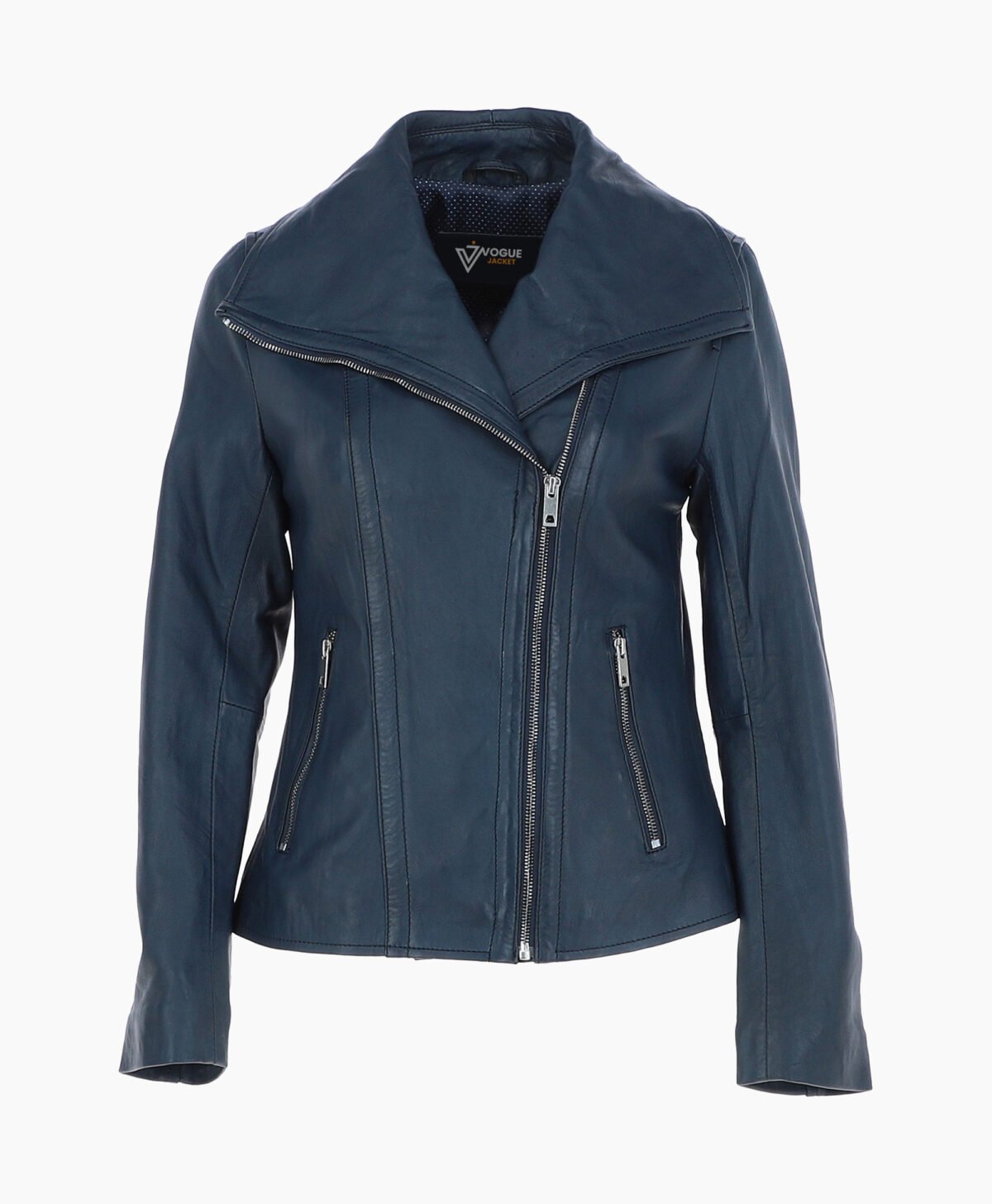 Women's Leather Jacket Fashion Collar Navy Shelby
