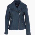 Women's Leather Jacket Fashion Collar Navy Shelby