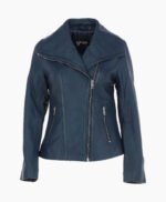 Women's Leather Jacket Fashion Collar Navy Shelby