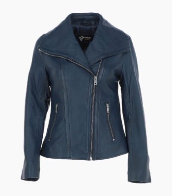 Women's Leather Jacket Fashion Collar Navy Shelby