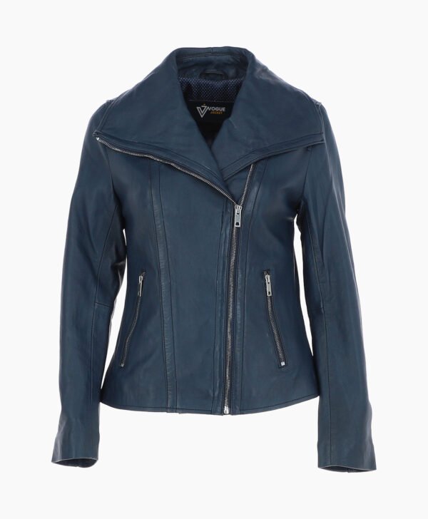 Women's Leather Jacket Fashion Collar Navy Shelby