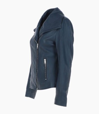 Women's Leather Jacket Fashion Collar Navy Shelby