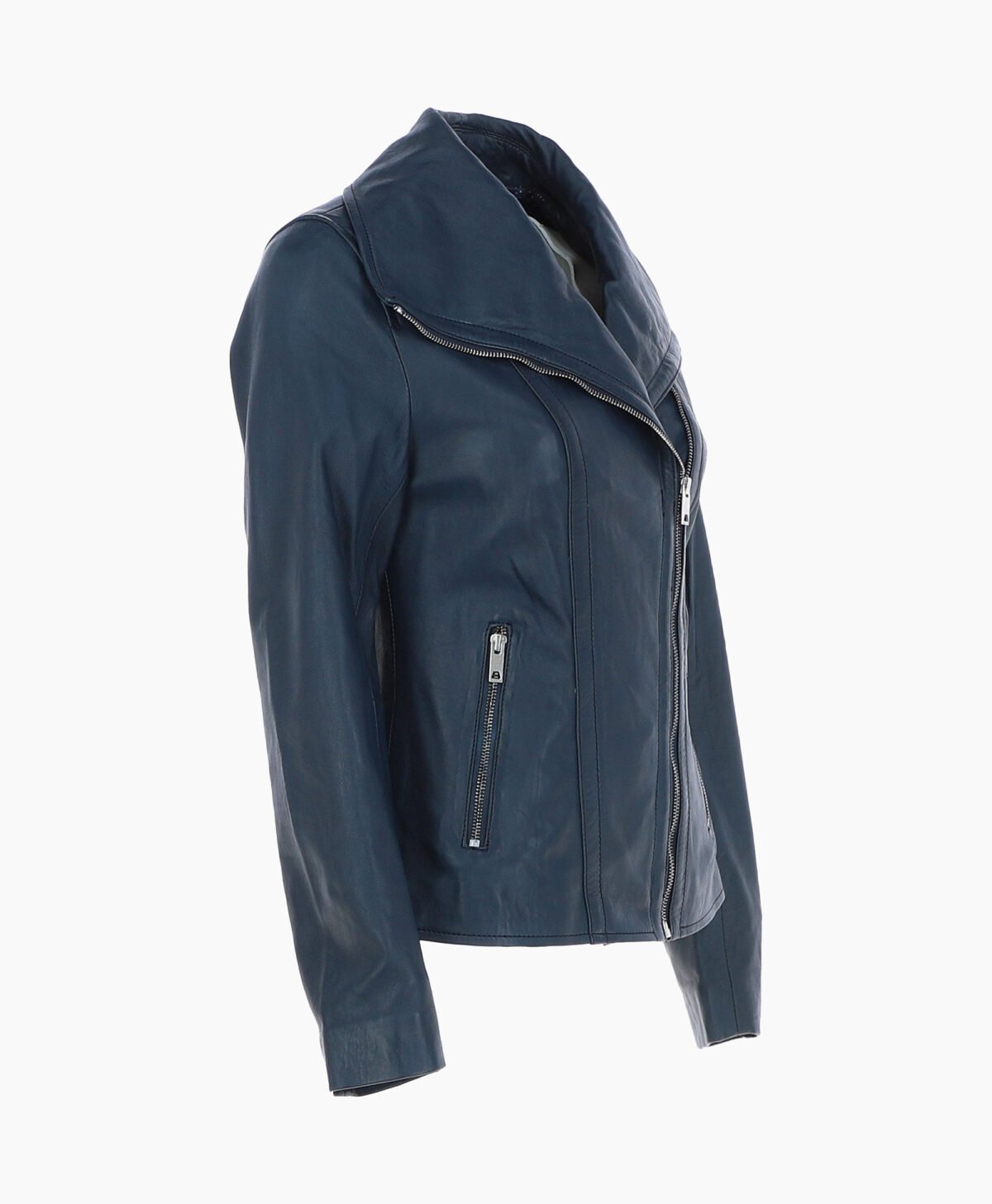 Women's Leather Jacket Fashion Collar Navy Shelby