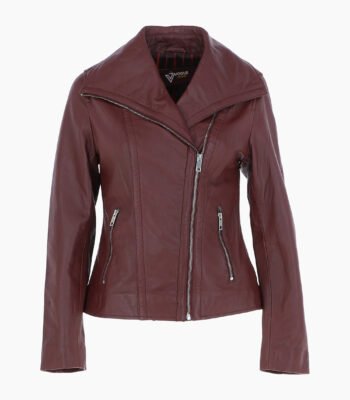 Women's Leather Jacket Fashion Collar Oxblood Shelby