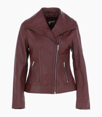 Women's Leather Jacket Fashion Collar Oxblood Shelby