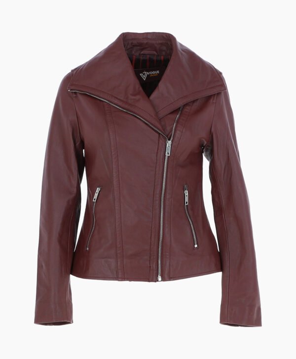 Women's Leather Jacket Fashion Collar Oxblood Shelby