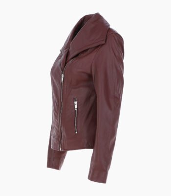 Women's Leather Jacket Fashion Collar Oxblood Shelby