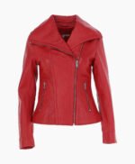 Women's Leather Jacket Fashion Collar Red Shelby