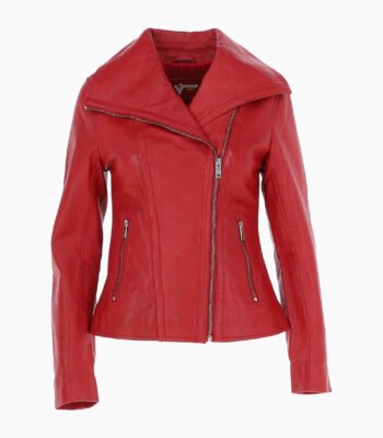 Women's Leather Jacket Fashion Collar Red Shelby