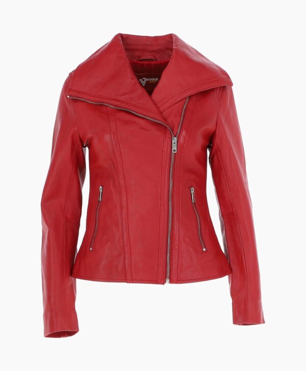 Women's Leather Jacket Fashion Collar Red Shelby