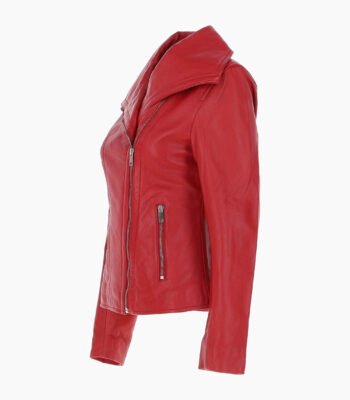 Women's Leather Jacket Fashion Collar Red Shelby
