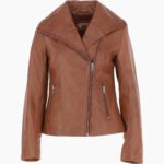 Women's Leather Jacket Fashion Collar Tan Shelby