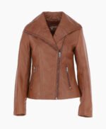 Women's Leather Jacket Fashion Collar Tan Shelby
