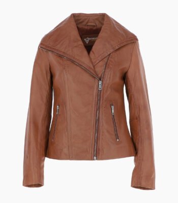 Women's Leather Jacket Fashion Collar Tan Shelby