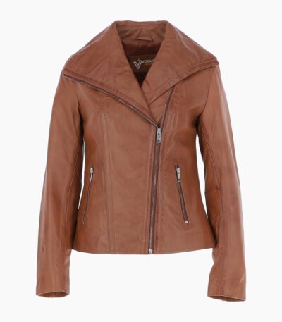 Women's Leather Jacket Fashion Collar Tan Shelby