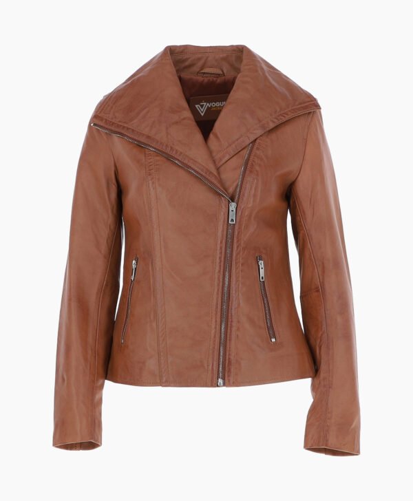 Women's Leather Jacket Fashion Collar Tan Shelby