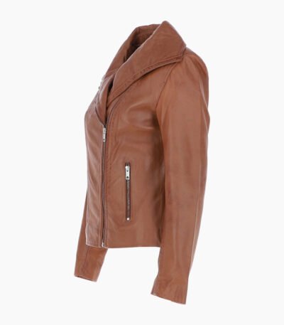 Women's Leather Jacket Fashion Collar Tan Shelby