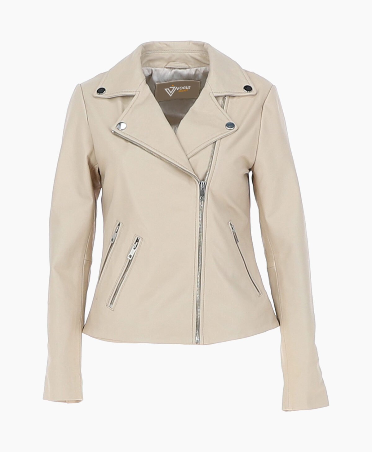 Women's Leather Biker Jacket Beige Amsterdam Women's Leather Biker Jacket Beige Amsterdam