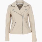 Women's Leather Biker Jacket Beige Amsterdam