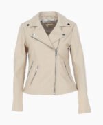 Women's Leather Biker Jacket Beige Amsterdam