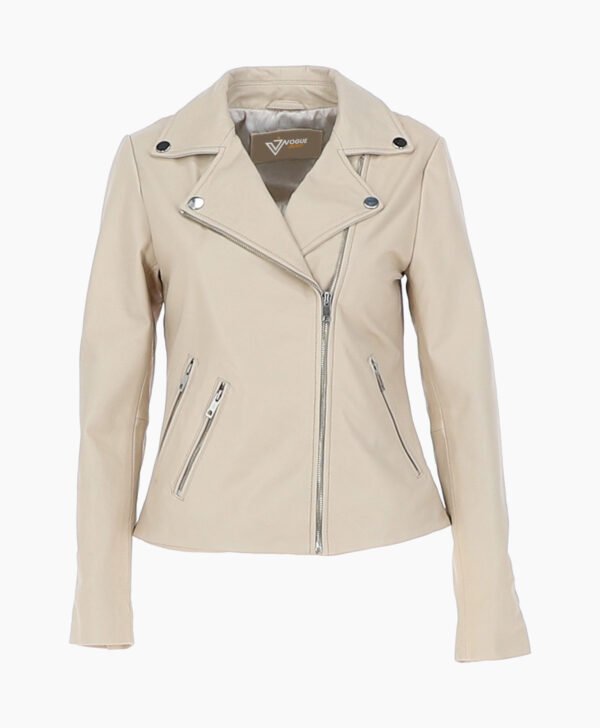 Women's Leather Biker Jacket Beige Amsterdam