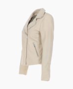 Women's Leather Biker Jacket Beige Amsterdam