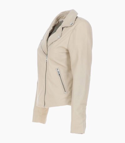 Women's Leather Biker Jacket Beige Amsterdam