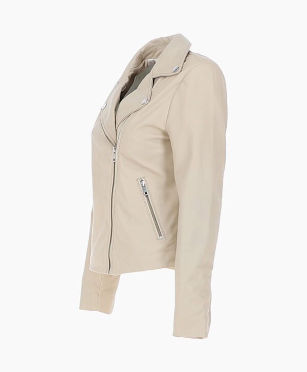 Women's Leather Biker Jacket Beige Amsterdam