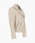 Women's Leather Biker Jacket Beige Amsterdam