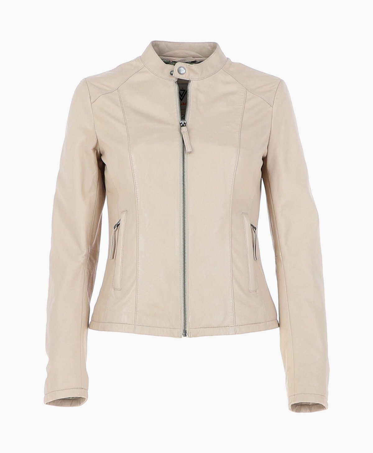 Women's Leather Biker Jacket Beige Cicero