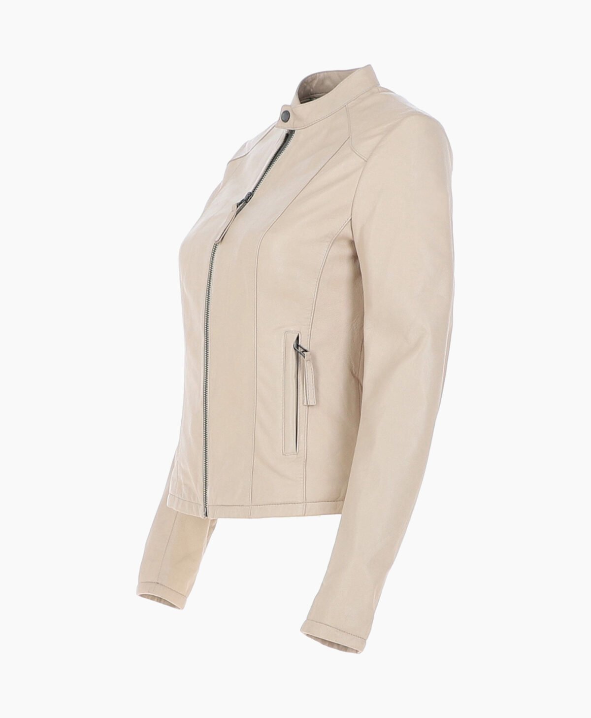 Women's Leather Biker Jacket Beige Cicero